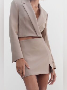Blogger’s Favorite Zara Cropped Taupe Blazer and Skirt Coords set